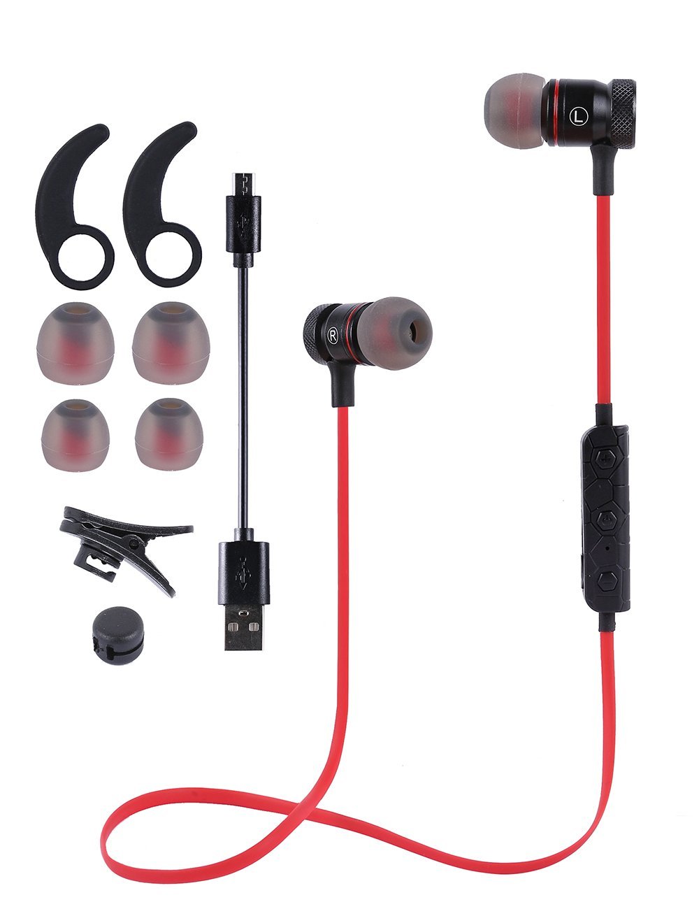 Bluetooth Headphones Sports Wireless Earbuds Sweatproof Headset Magnetic attraction Stereo Earphones for Running Workout Gym Noise Cancelling ProshineRed