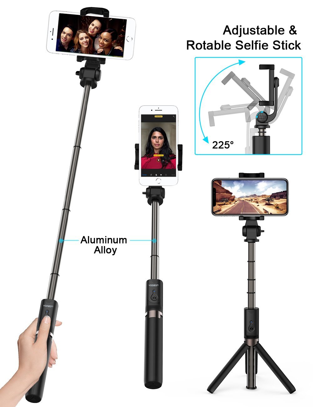 Yoozon Selfie Stick Bluetooth, Extendable Selfie Stick with Wireless Remote and Tripod Stand Selfie Stick for iPhone X /iPhone 8 /8 Plus/iPhone 7/iPhone 7 Plus/Galaxy Note 8/S8 /S8 Plus/Google