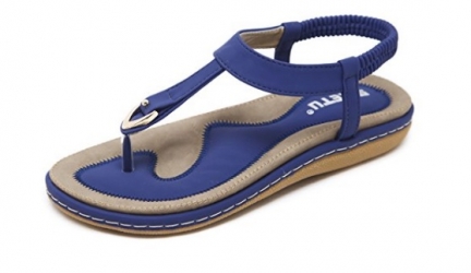 Comfortable Elastic Clip Toe Flat Beach Sandals for Women (US7, Blue)